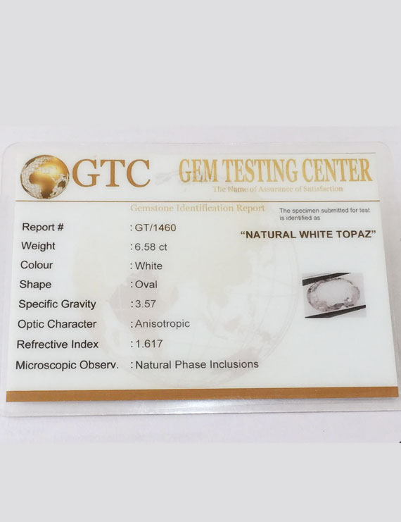 7.32 Ratti (6.58 ct) Natural Certified White Topaz